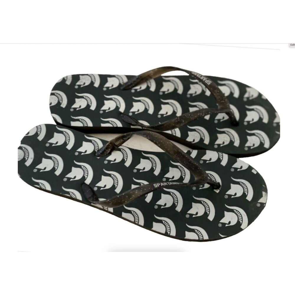 Michigan State Spartans Women 7-8 Green NCAA Logo Flip Flop Sandals MSU